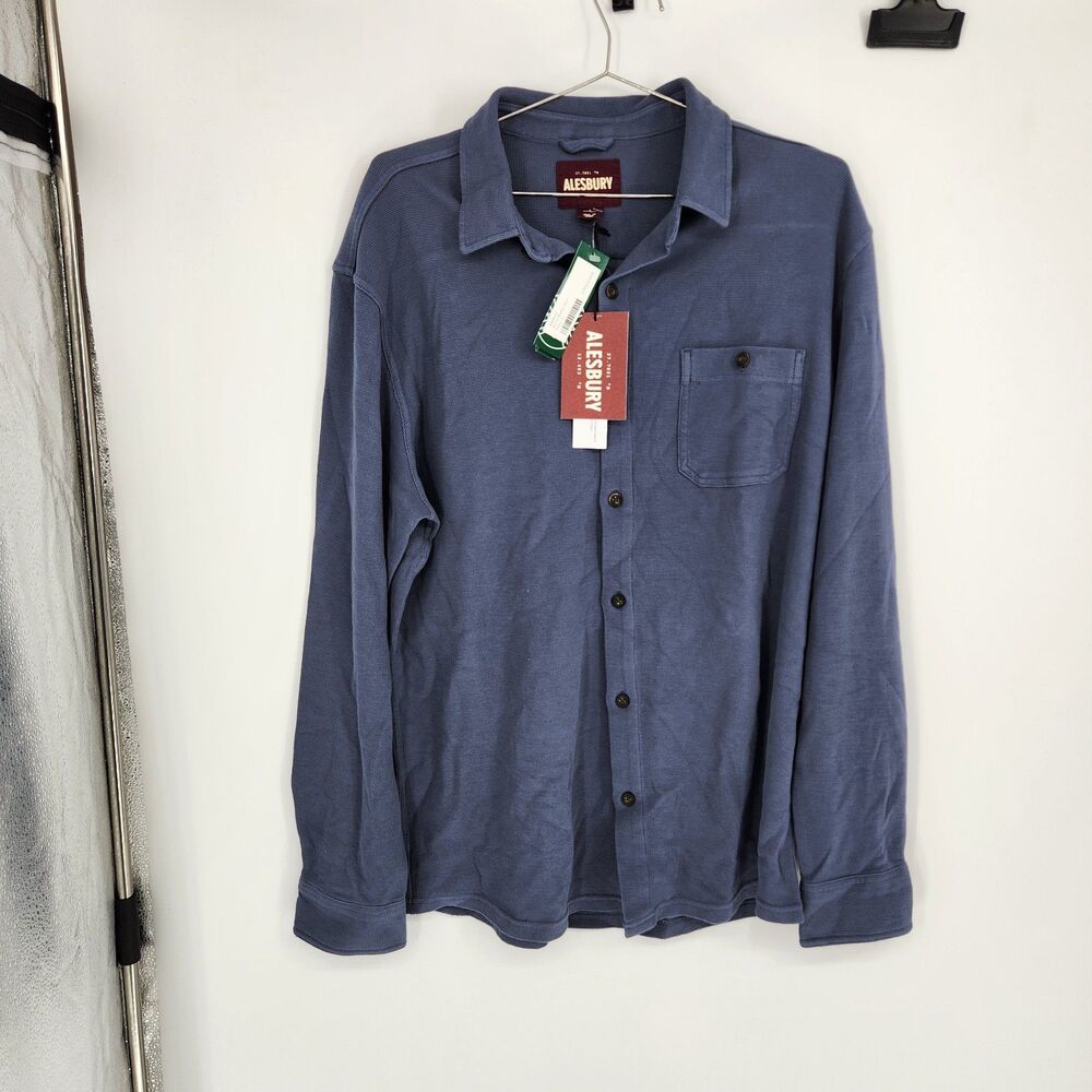 Alesbury Navy Large Micro Waffle Shirt NWT 100% Cotton